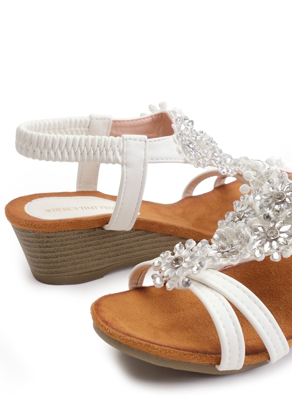 Where's That From White Pu Cevedo Low Wedge Heeled Sandals