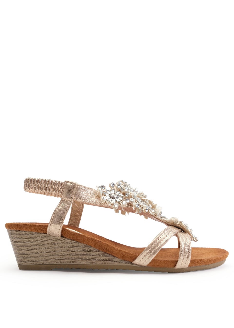 Where's That From Gold Glitter Cevedo Low Wedge Heeled Sandals
