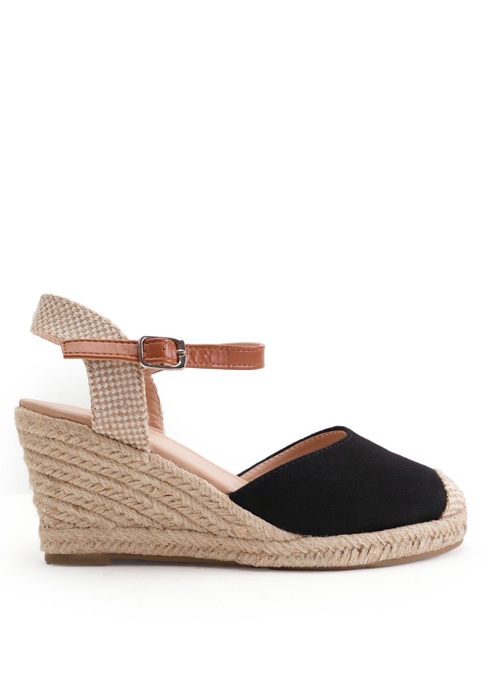 Where's That From Black Suede Blakely Low Wedge Espadrille Sandals