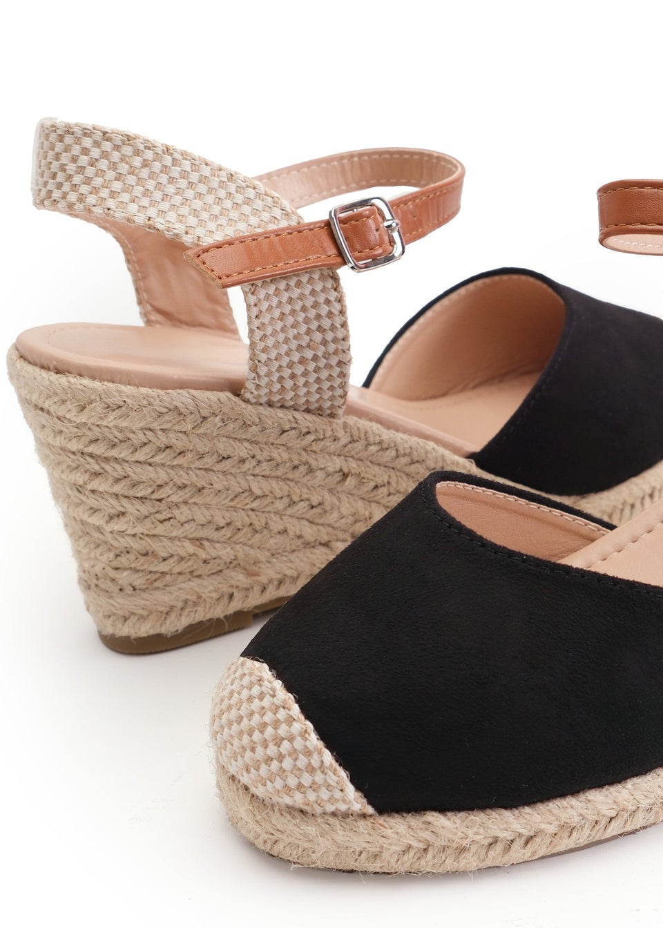 Where's That From Black Suede Blakely Low Wedge Espadrille Sandals