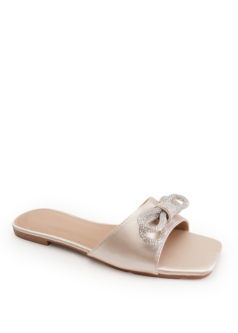 Where's That From Champagne Satin Abril Square Toe Flatform Sliders