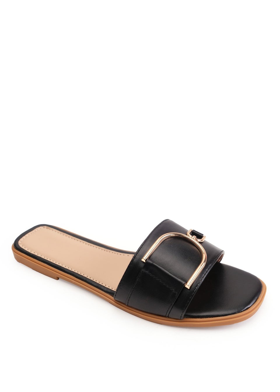 Where's That From Black Pu Olivia Buckle Strap Sandals