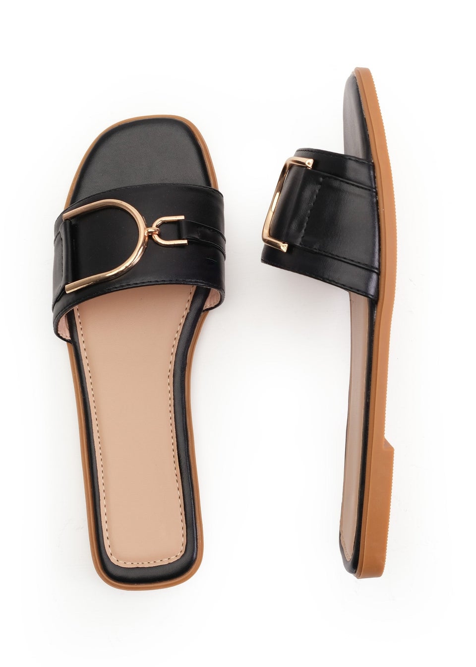 Where's That From Black Pu Olivia Buckle Strap Sandals