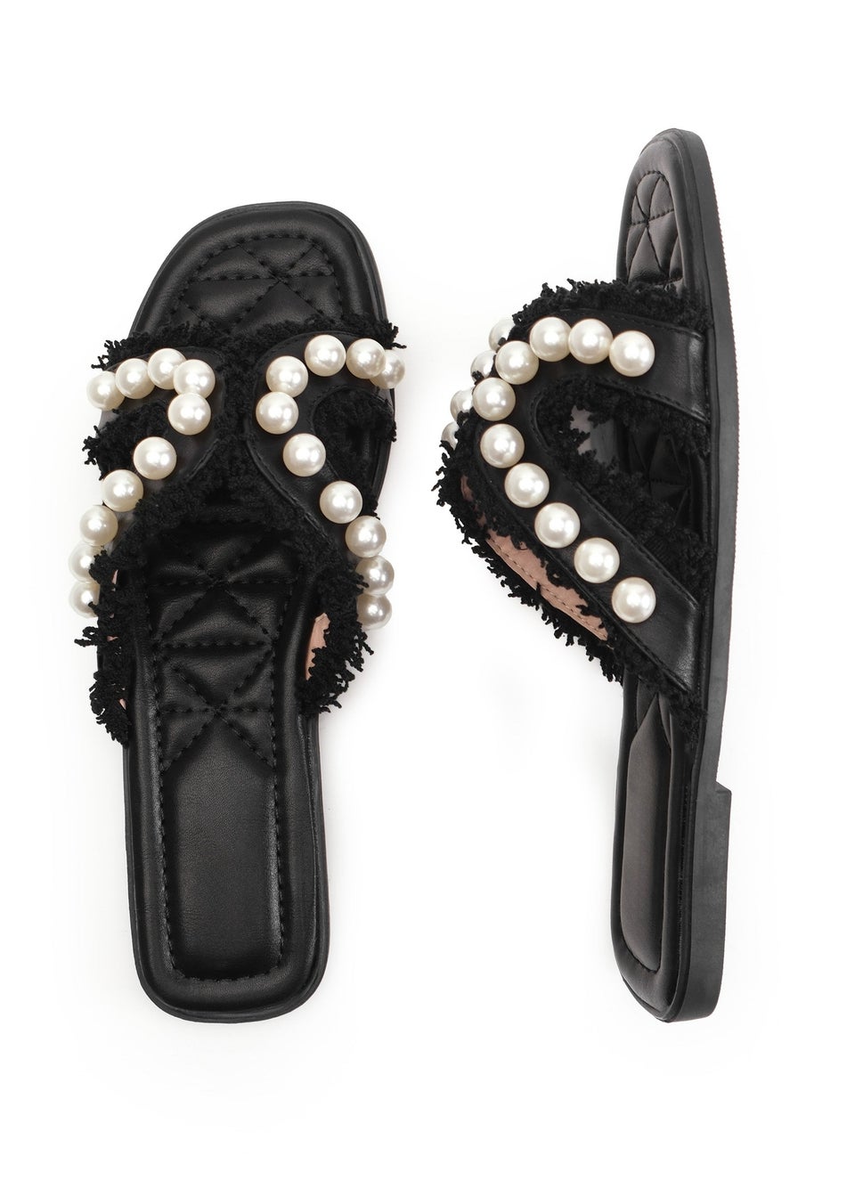 Where's That From Black Pu Vivienne Sandal With Pearl Detail