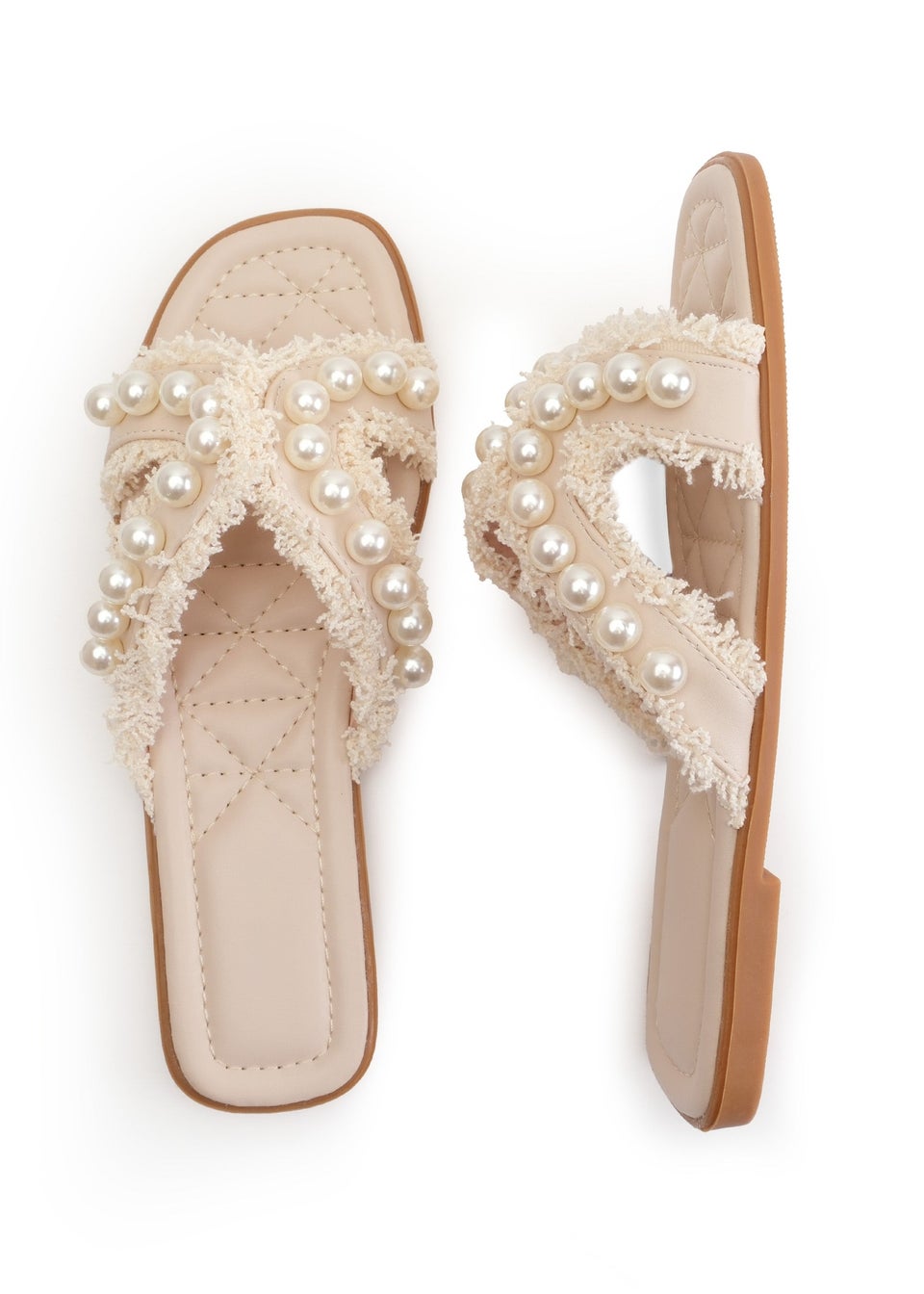 Where's That From Nude Pu Vivienne Sandal With Pearl Detail