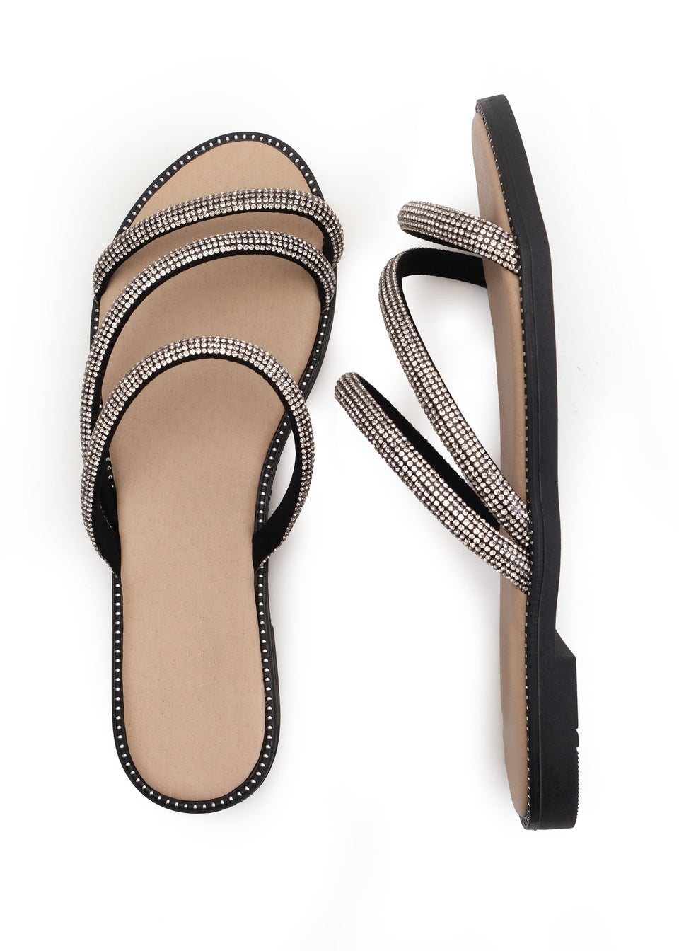 Where's That From Black Palmira Diamante Flatform Strappy Sandals