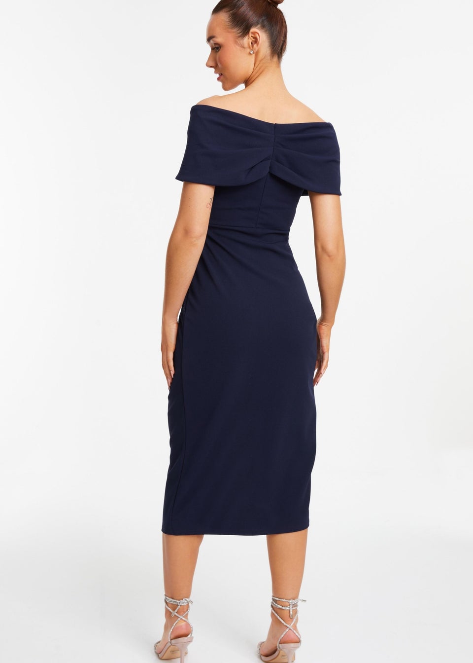 Quiz Blue Bardot Ruched Wrap Midi Dress