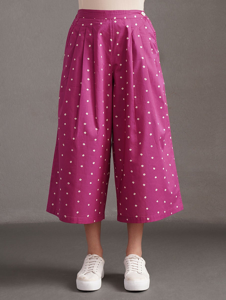 Women Pink Cotton Printed Ankle Length Regular Fit Pant