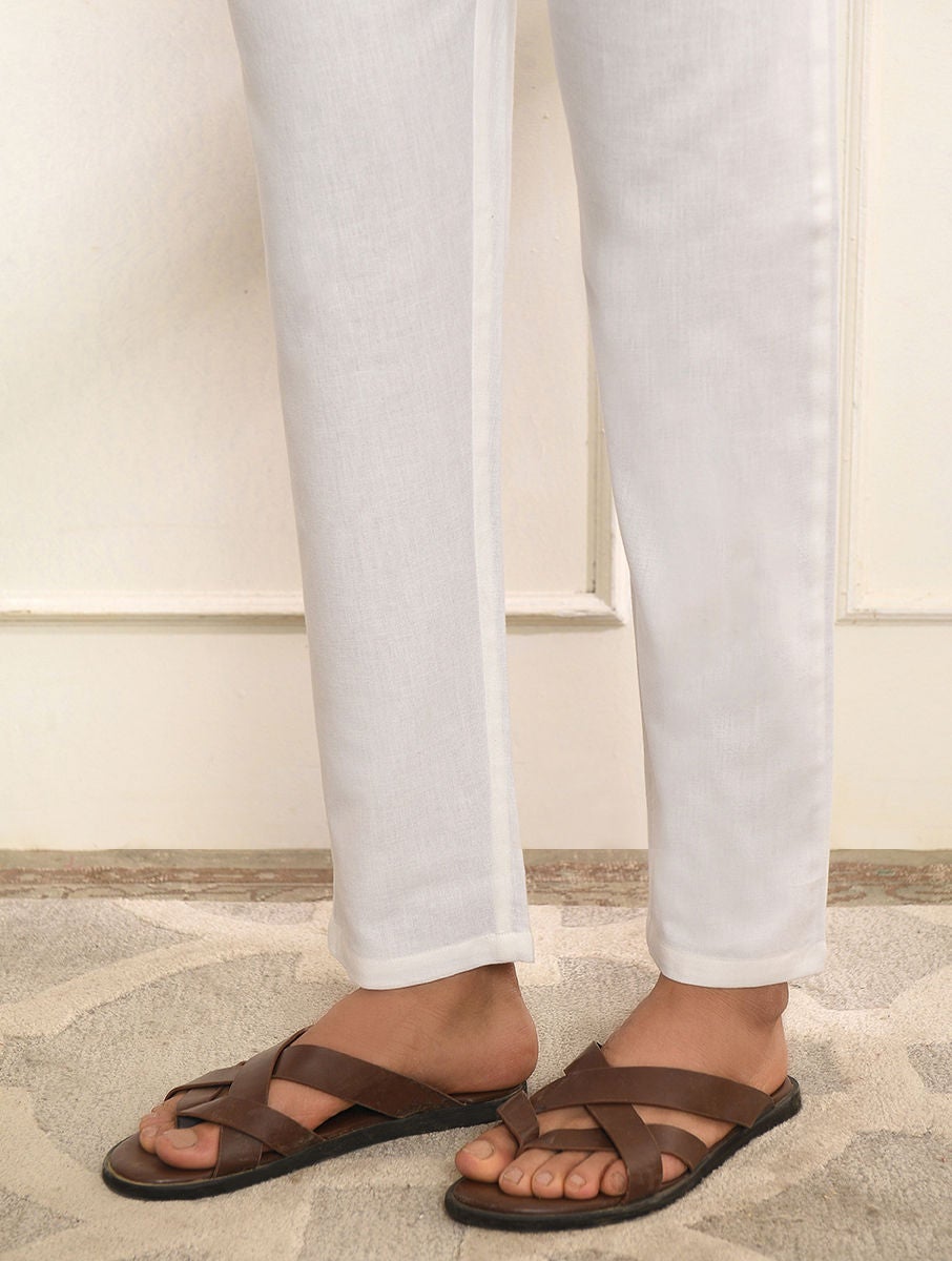 Men White Elasticated Waist Cotton Pyjama