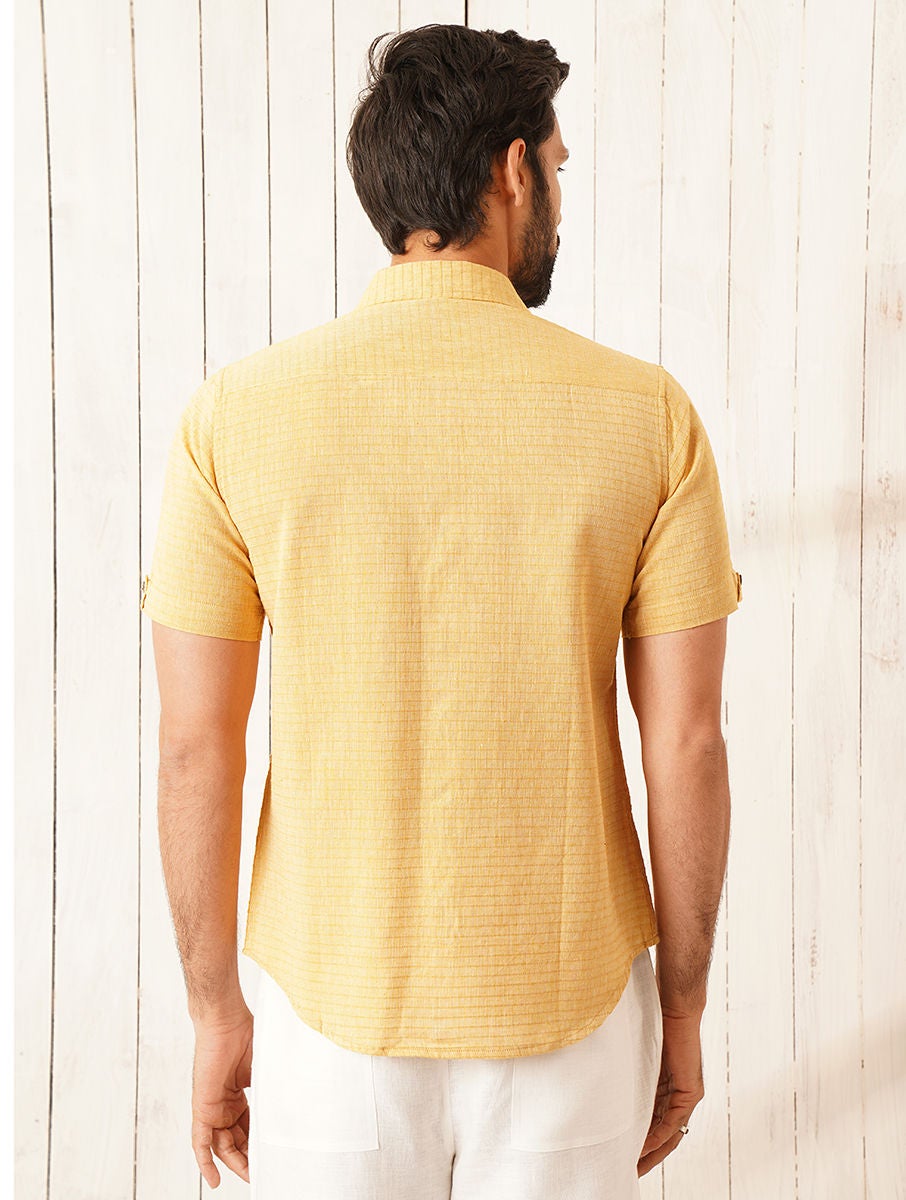 Men Mustard Yellow Cotton Self Design Shirt Collar Regular Fit Shirt - 38