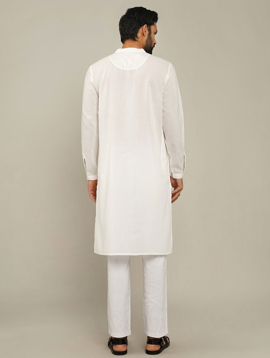 Men White Cotton Mandarin Collar Regular Fit Kurta - 38