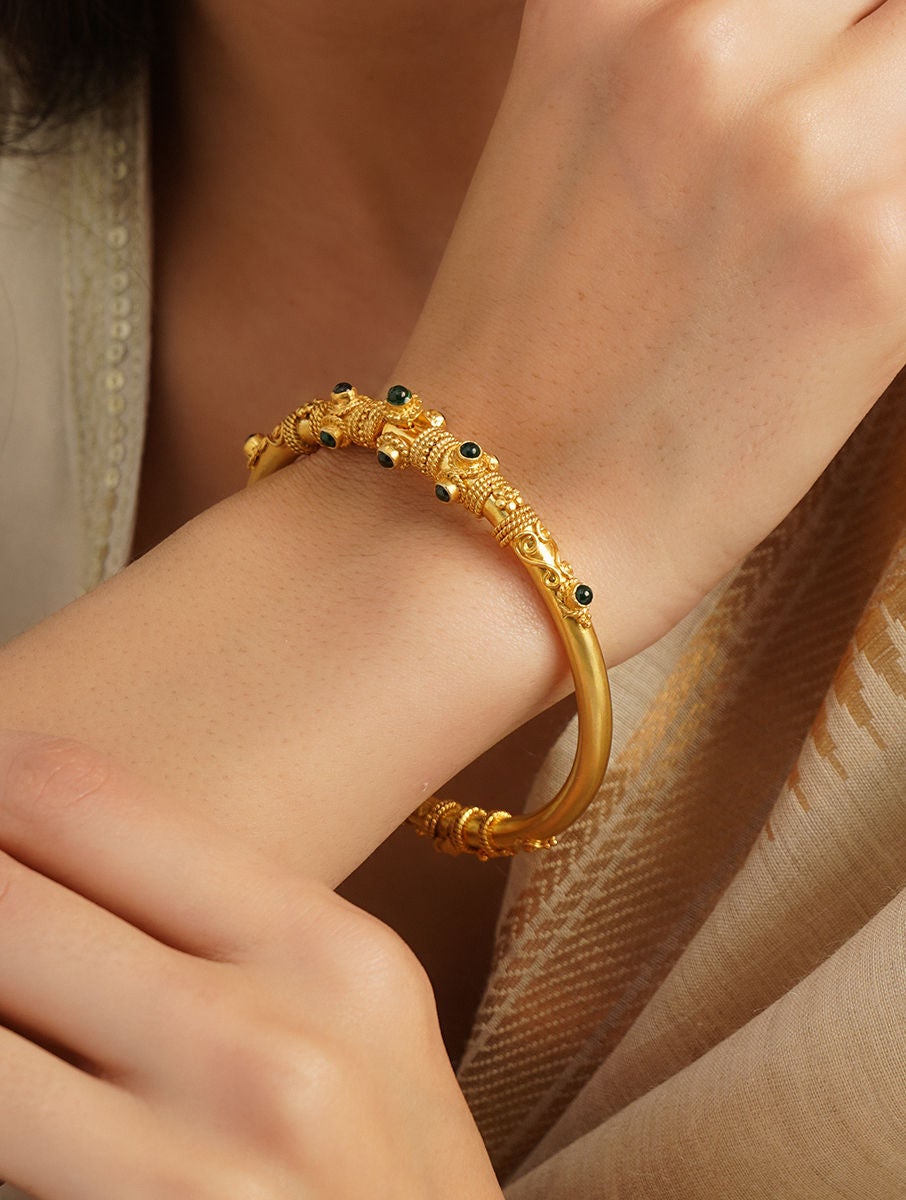 Unniyarcha Unniyarcha Women Green Gold Plated Silver Bangle With Semi Precious Stone Size Jaypore US