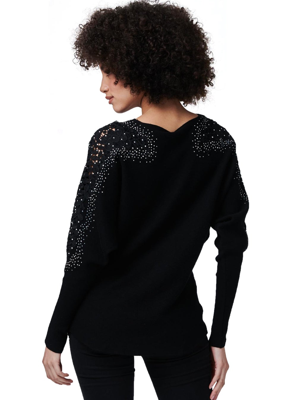 Izabel London Black Lace Sleeve Knit Top