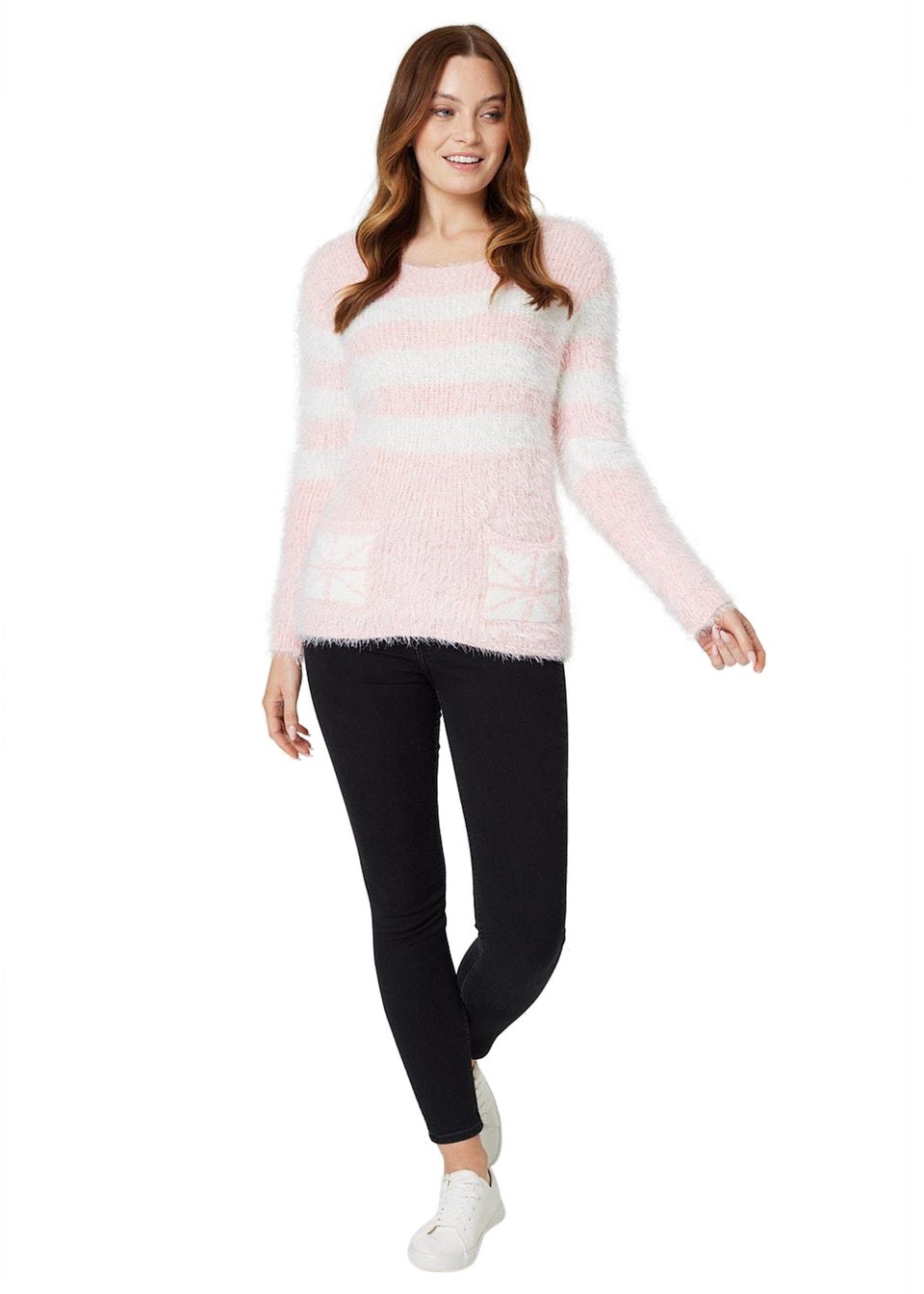 Izabel London Pink Striped Pocket Front Knit Jumper - Matalan