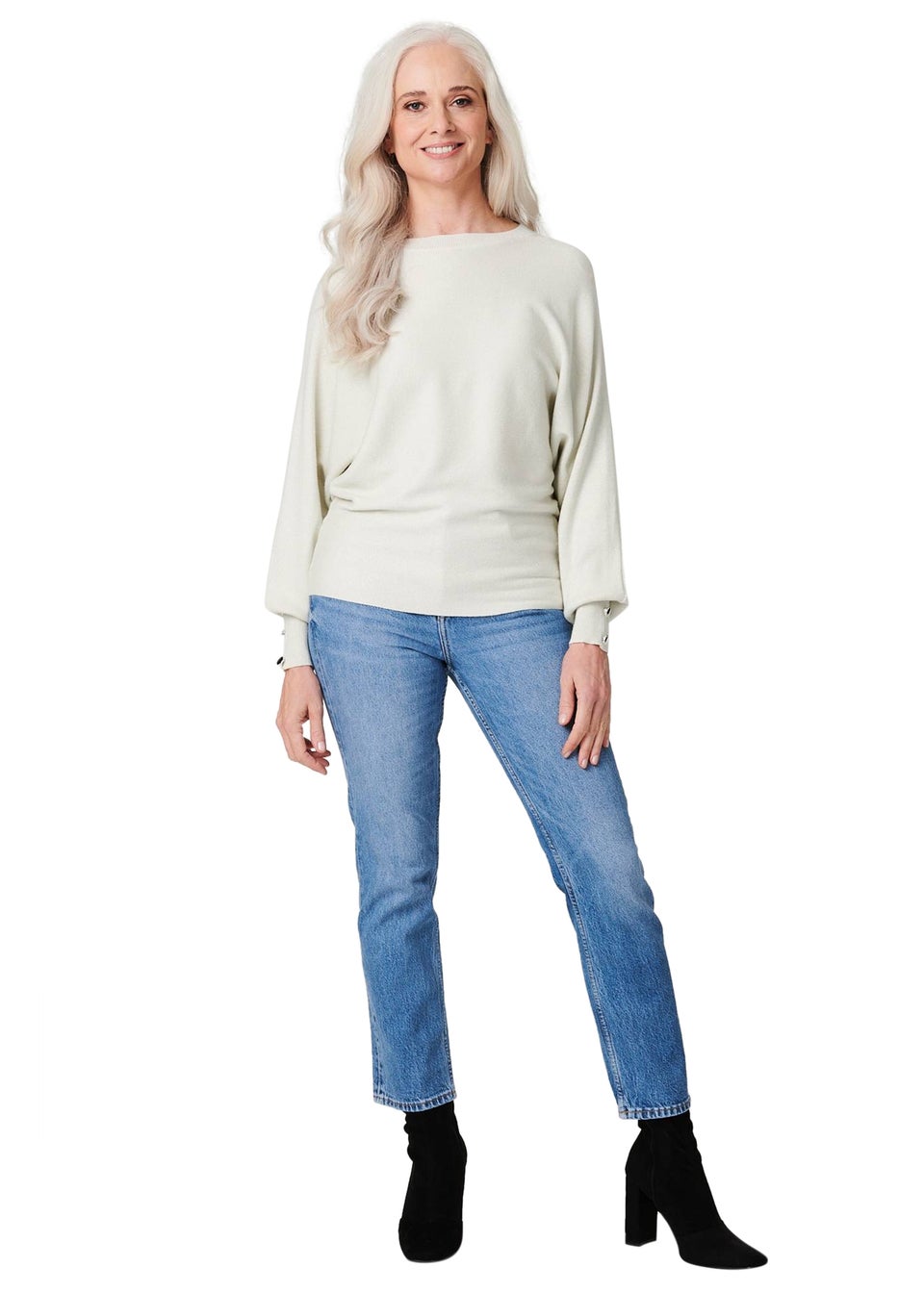 Izabel London Silver Metallic Button Cuff Knit Jumper