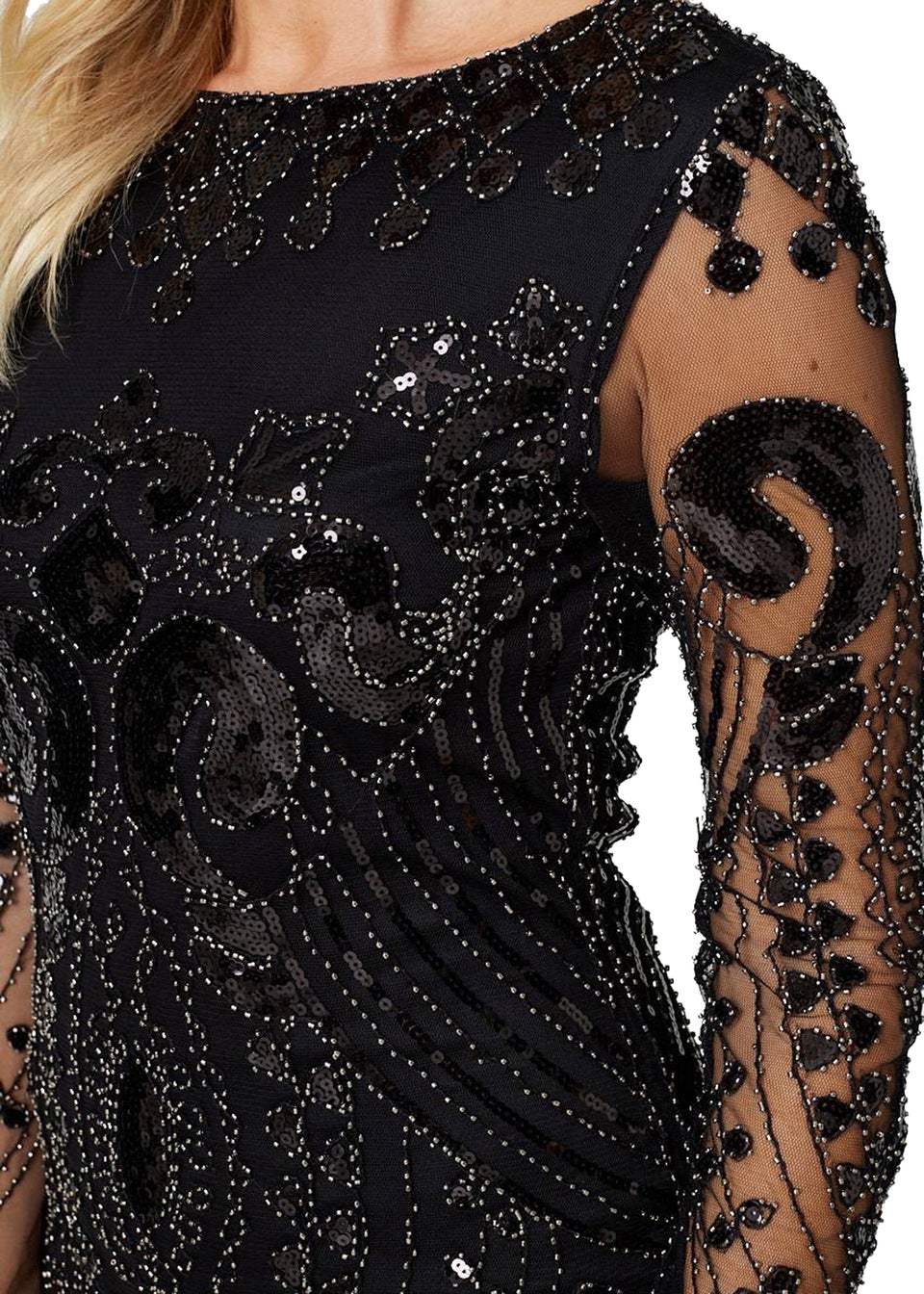 Izabel London Black Sequin Sheer Sleeve Mini Dress