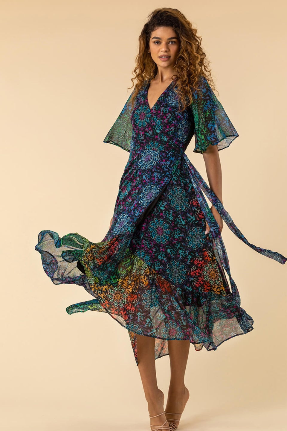 Roman Multi Abstract Print Maxi Wrap Dress