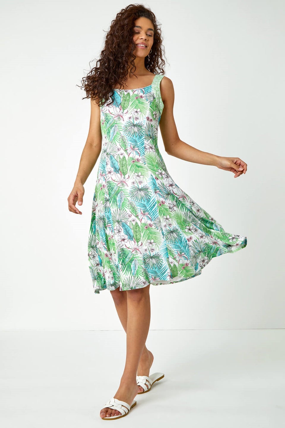 Roman Green Tropical Fit and Flare Dress