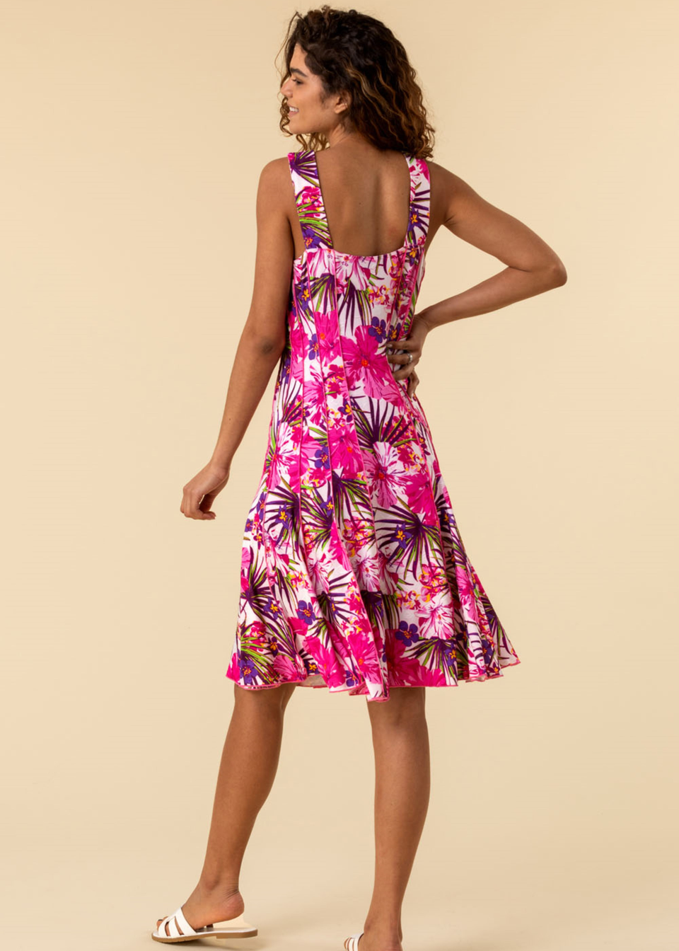 Roman Pink Tropical Floral Panel Dress