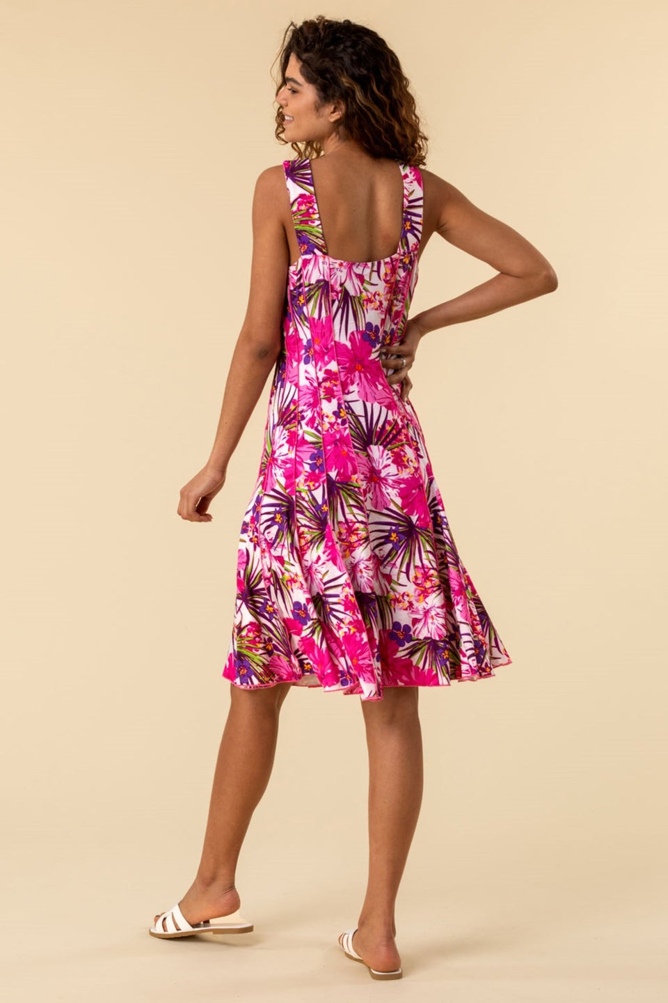 Roman Pink Tropical Floral Panel Dress Matalan