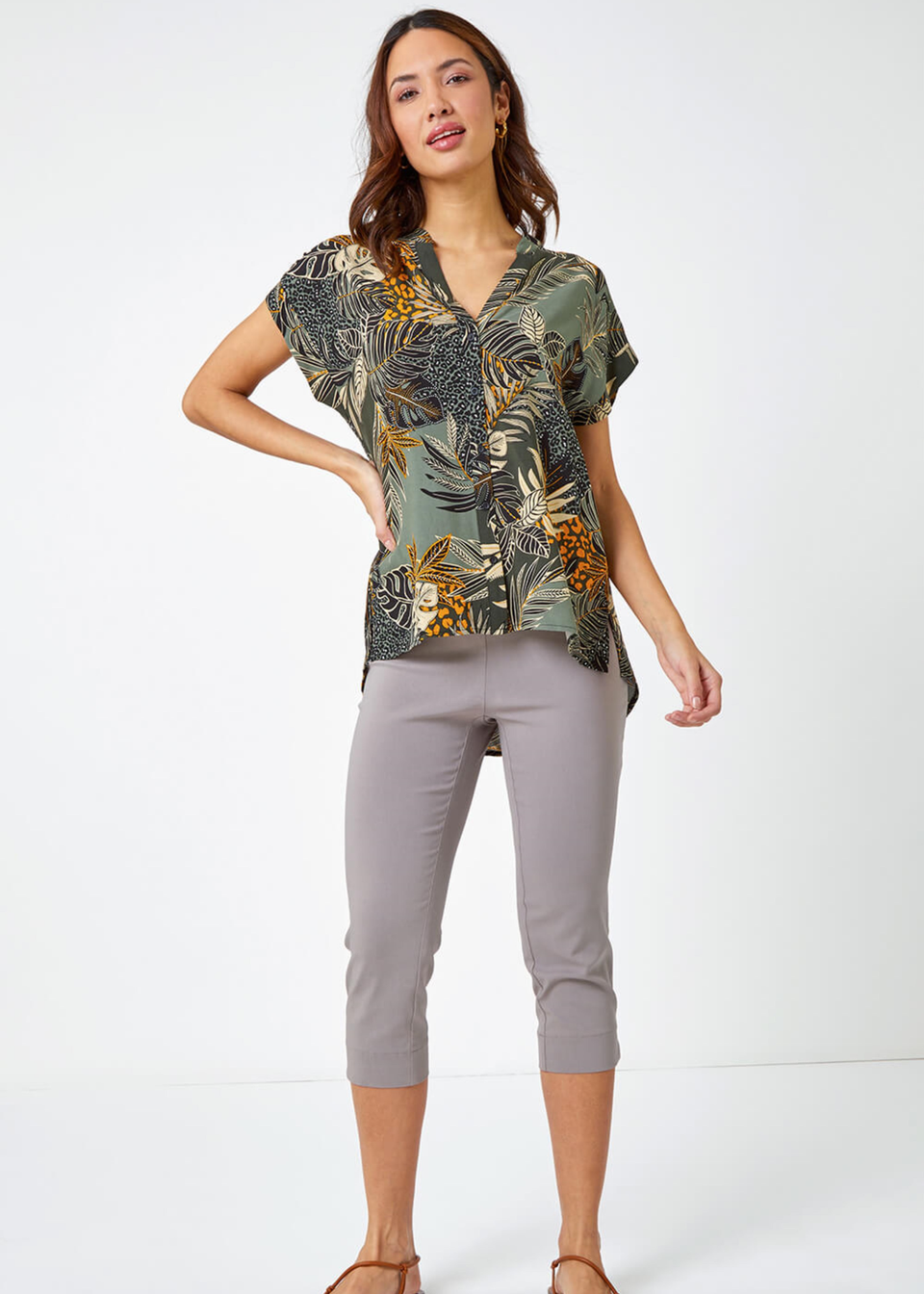 Roman Green Leaf Print Relaxed Shirt