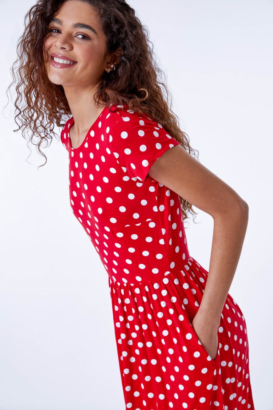 Roman Red Stretch Jersey Spot Midi Dress