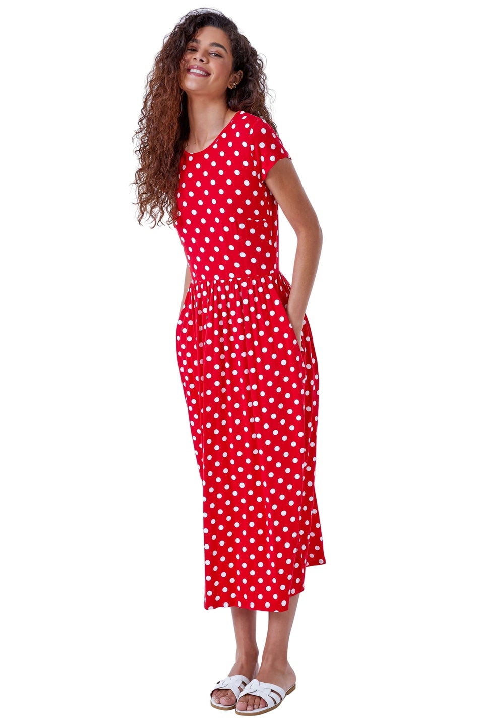 Roman Red Stretch Jersey Spot Midi Dress