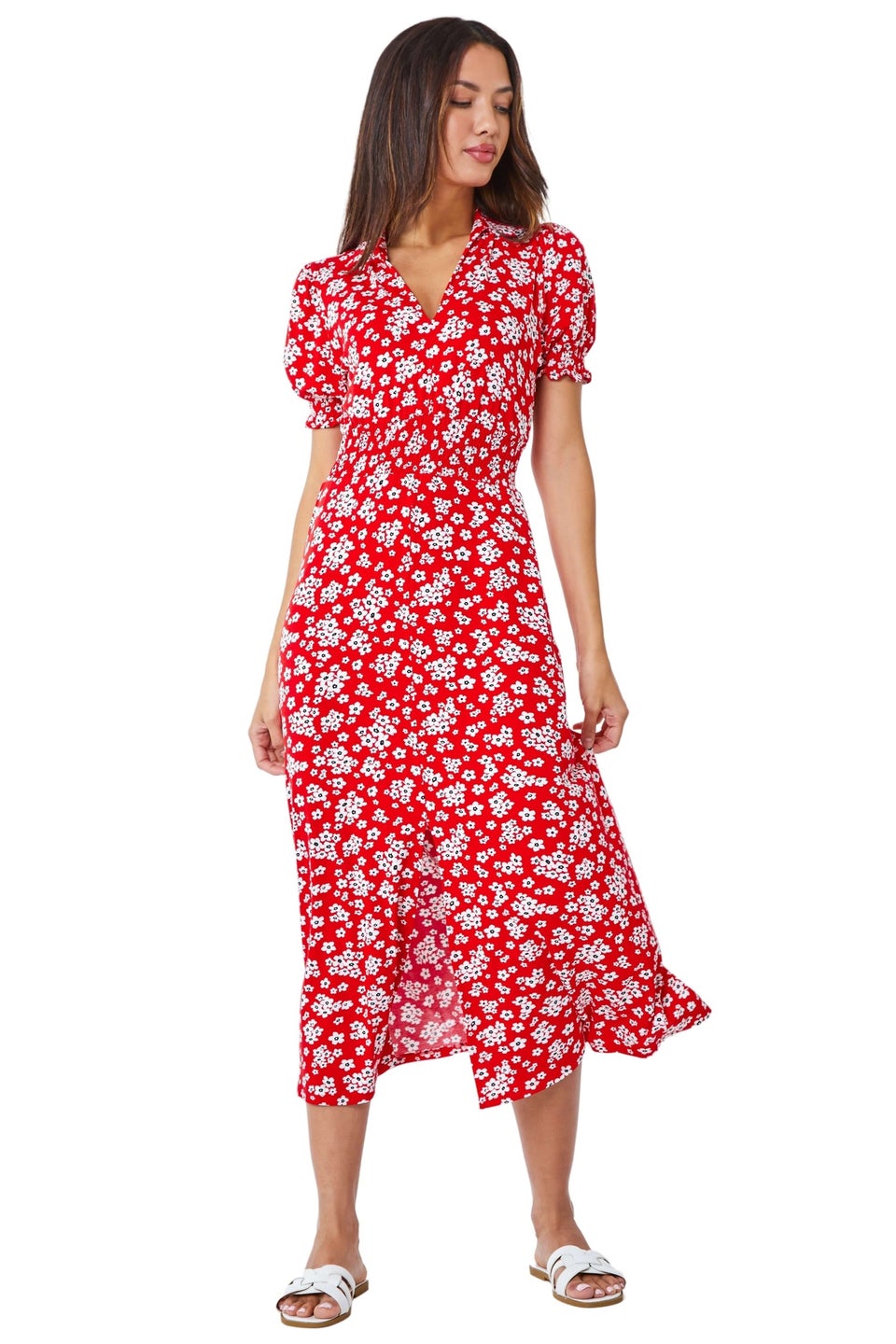Roman Red Ditsy Floral Print Fit & Flare Dress