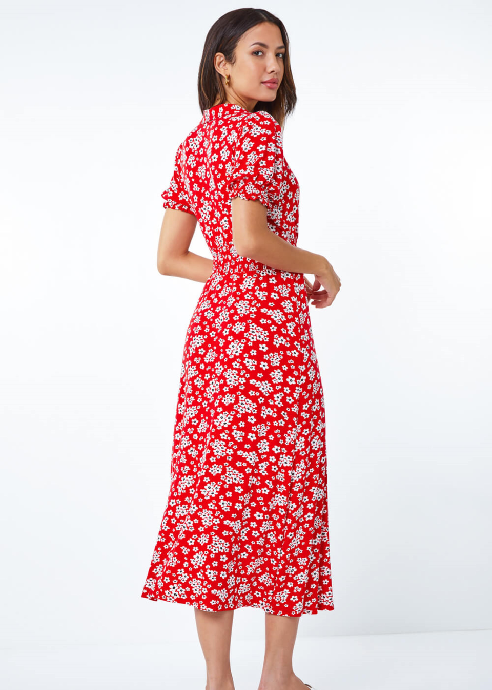 Roman Red Ditsy Floral Print Fit & Flare Dress