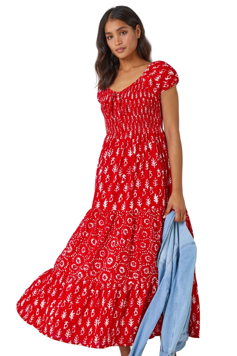 Roman Red Boho Print Tiered Maxi Dress