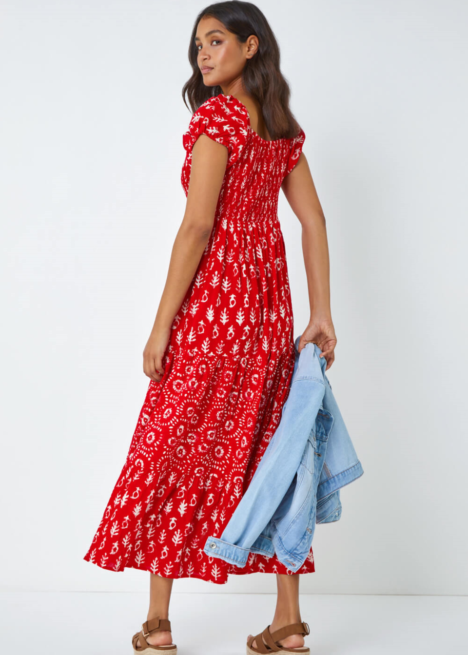 Roman Red Boho Print Tiered Maxi Dress