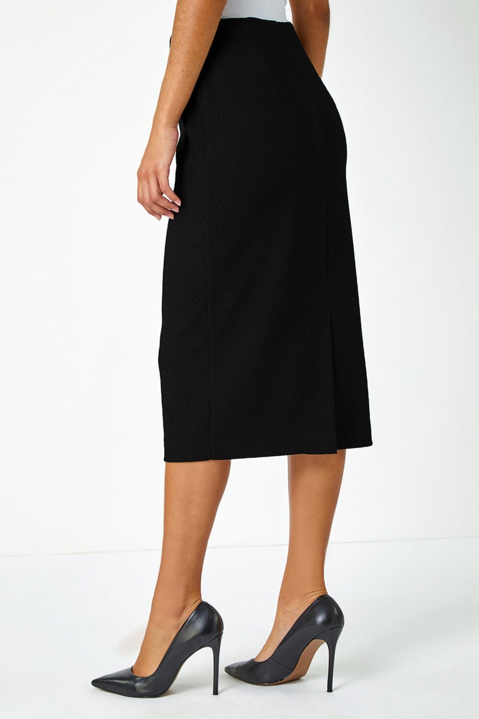 Roman Black Stretch Jersey Textured Pencil Skirt