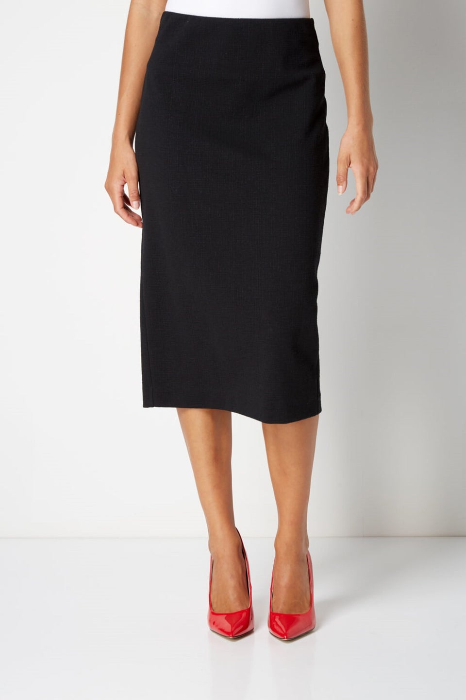 Roman Black Stretch Jersey Textured Pencil Skirt