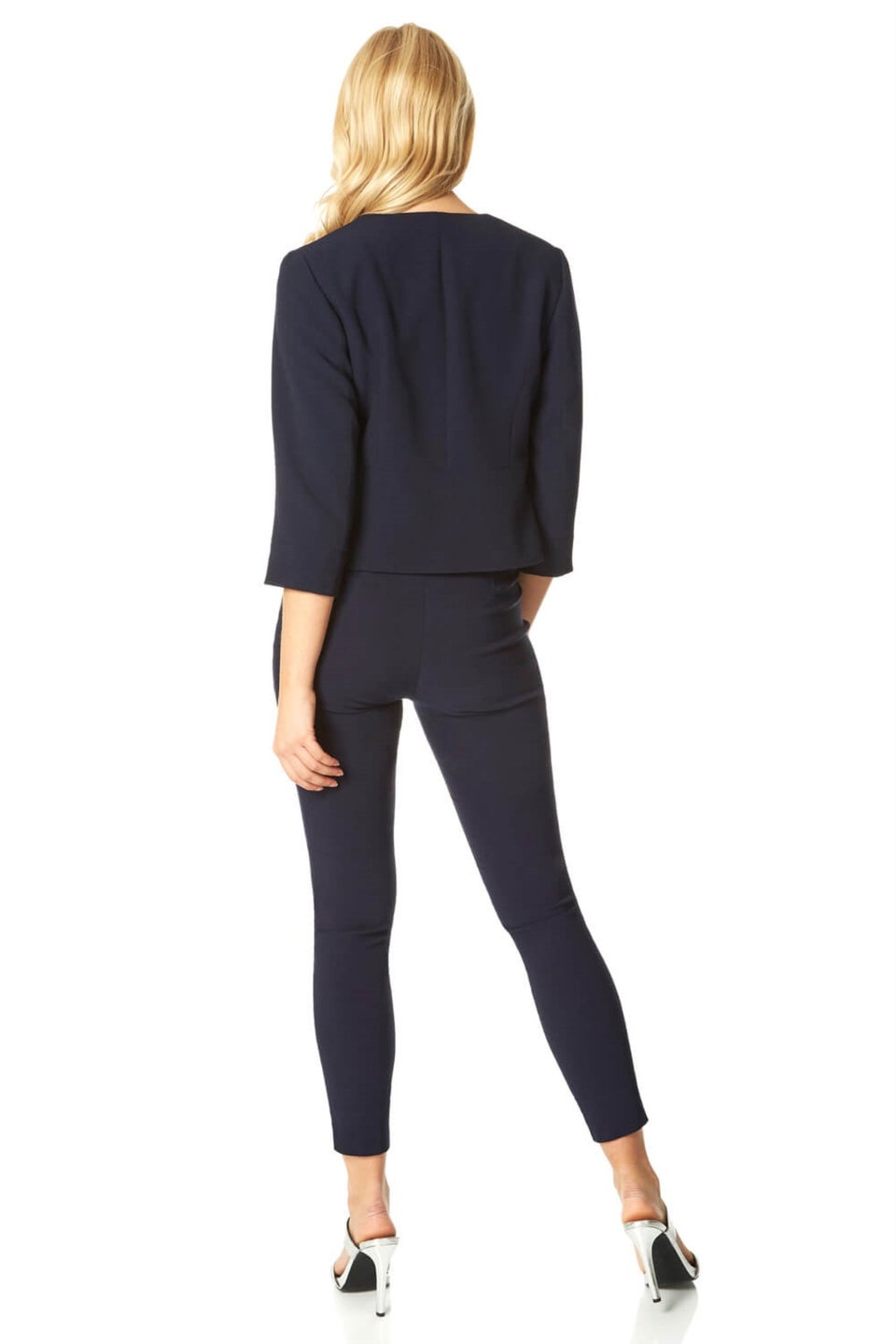 Roman Navy Cropped Bolero Tailored Jaquard Jacket Wedding Shrug Fitted Blazer