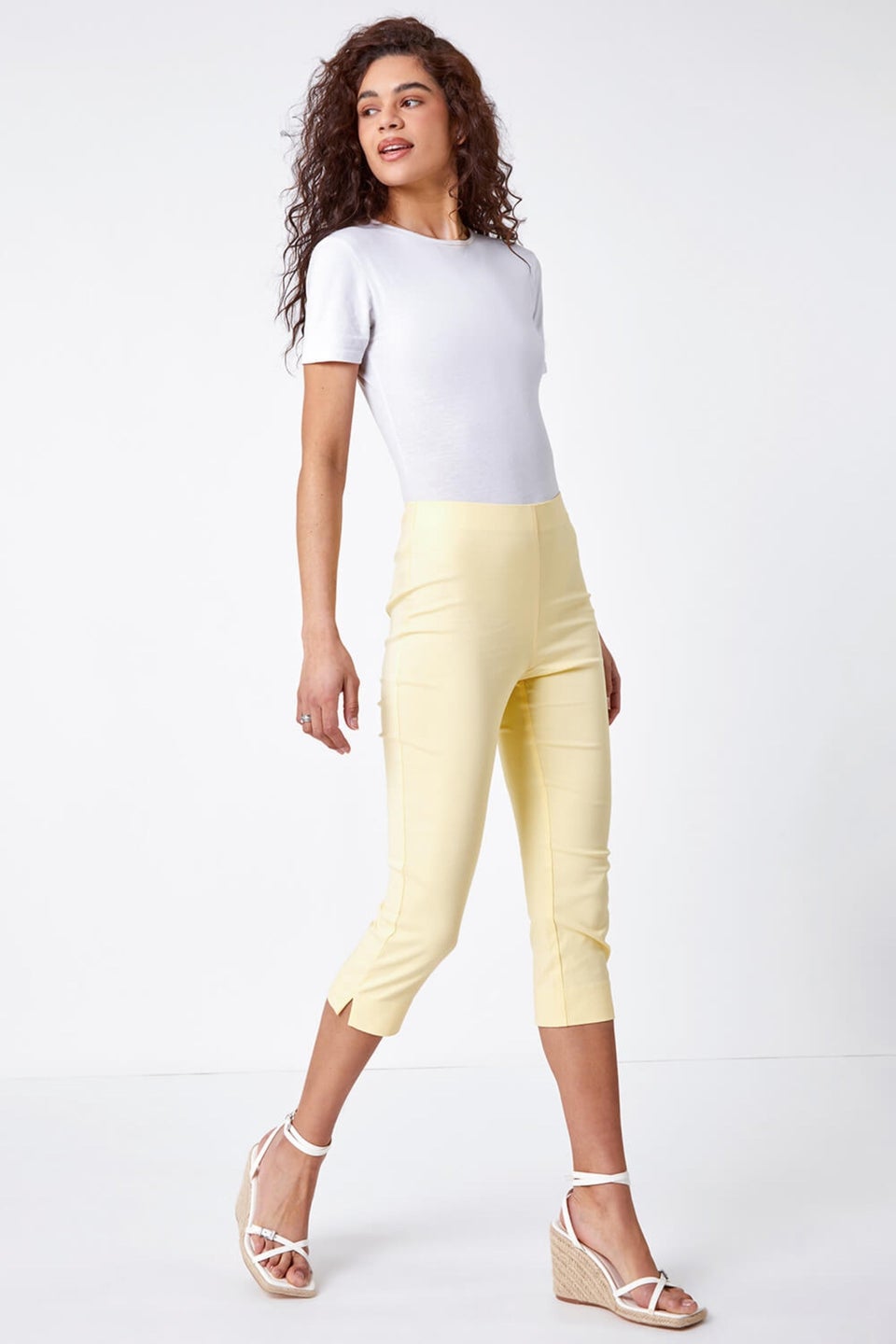 Roman Lemon Cropped Stretch Trouser Capri Summer Leggings 3/4 Pedal Pushers