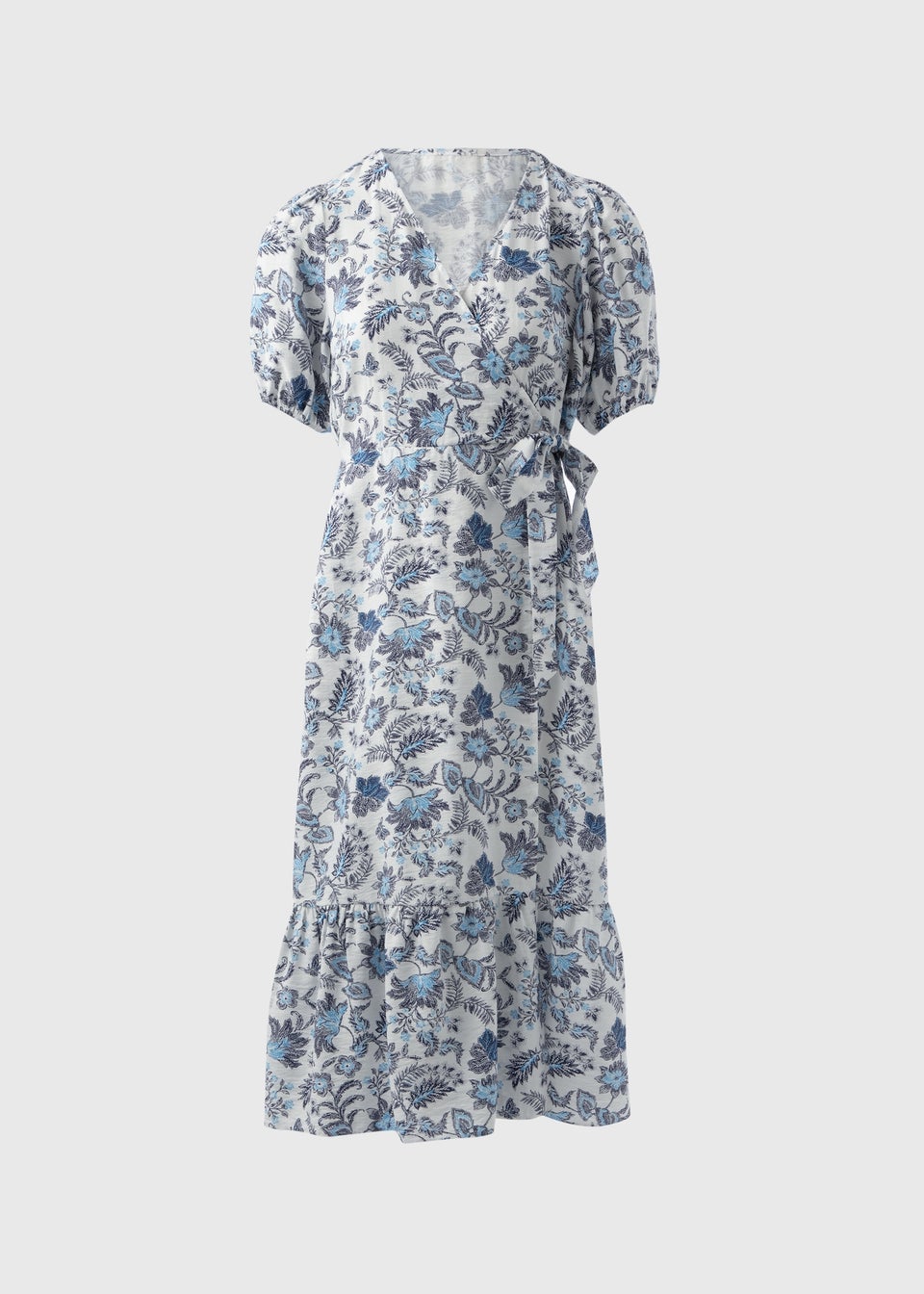 Blue Floral Wrap Midi Dress