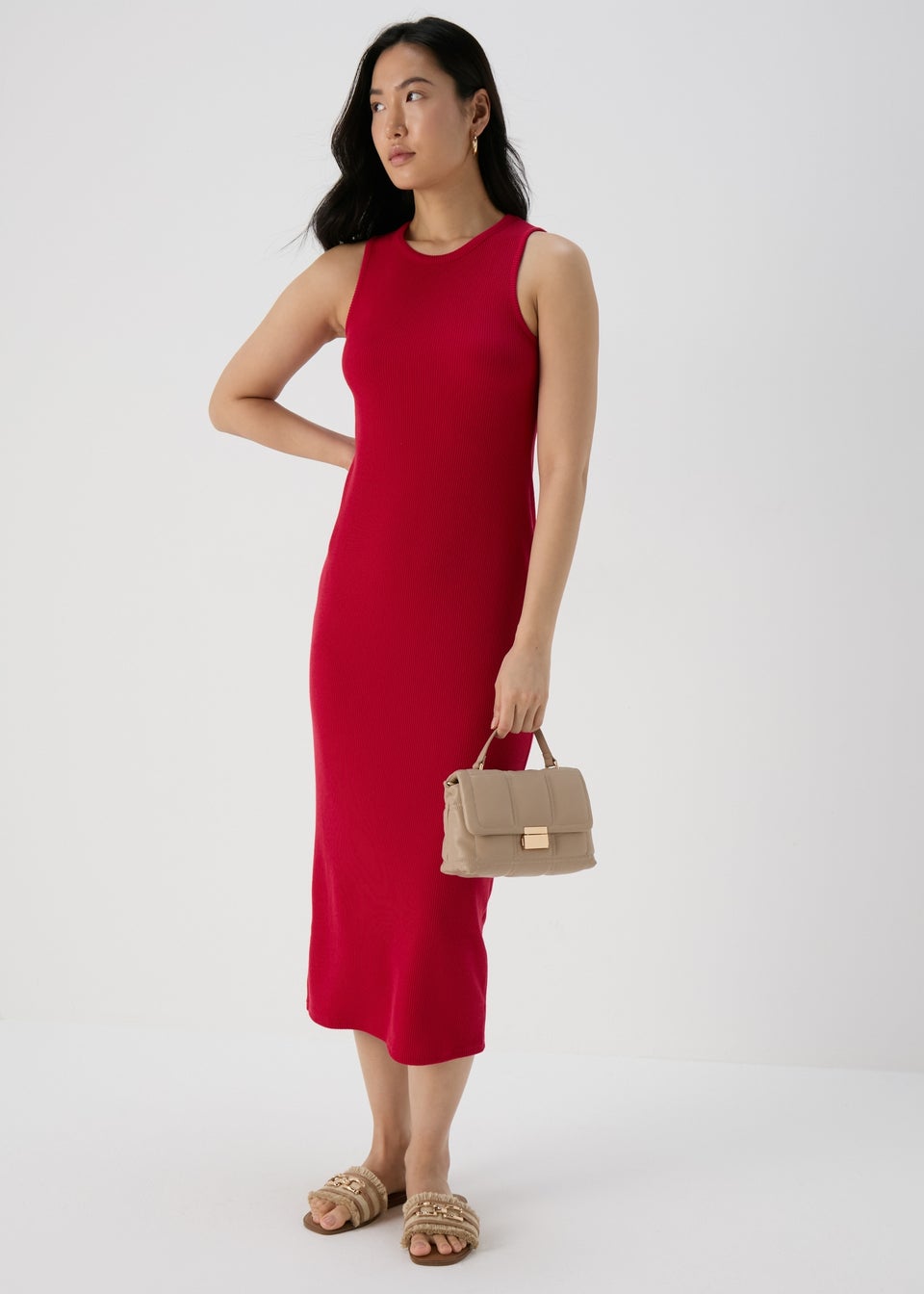 Red Sleeveless Ribbed Dress Matalan