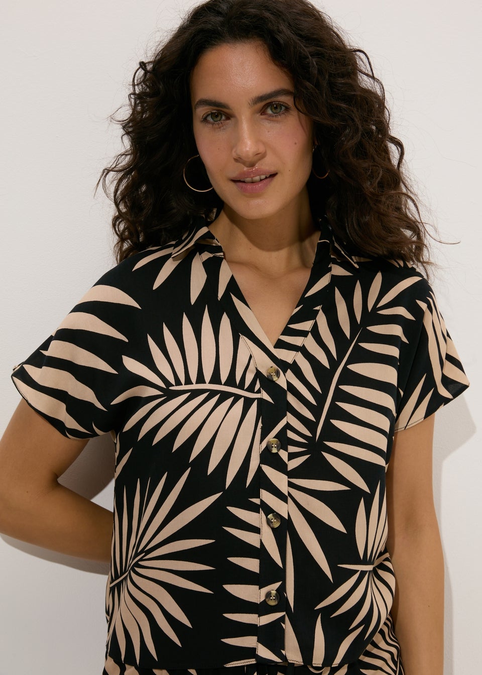 Black Leaf Print Co Ord Shirt