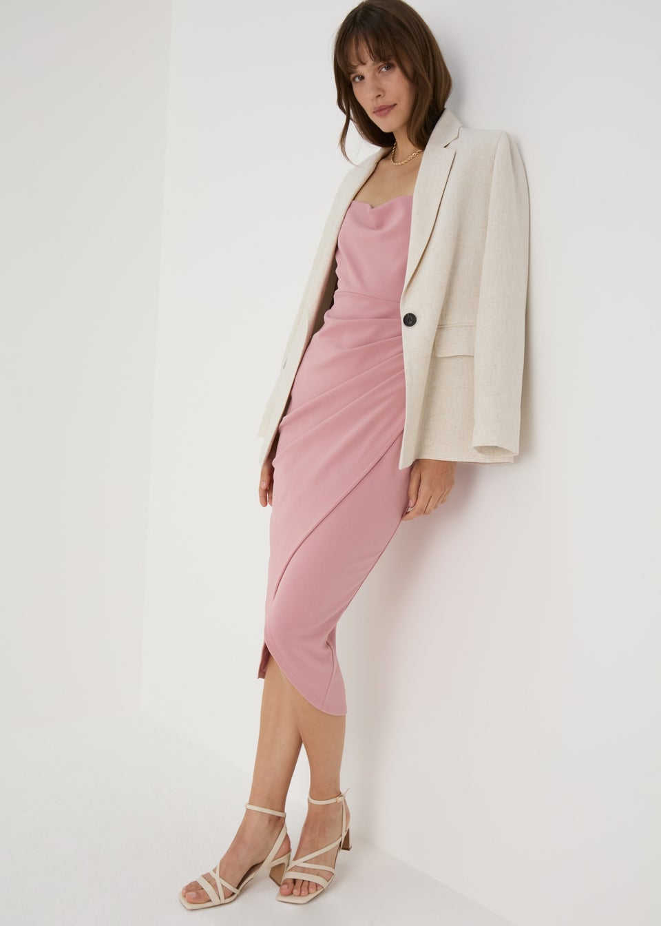Blush Pink Strappy Ruched Wrap Dress