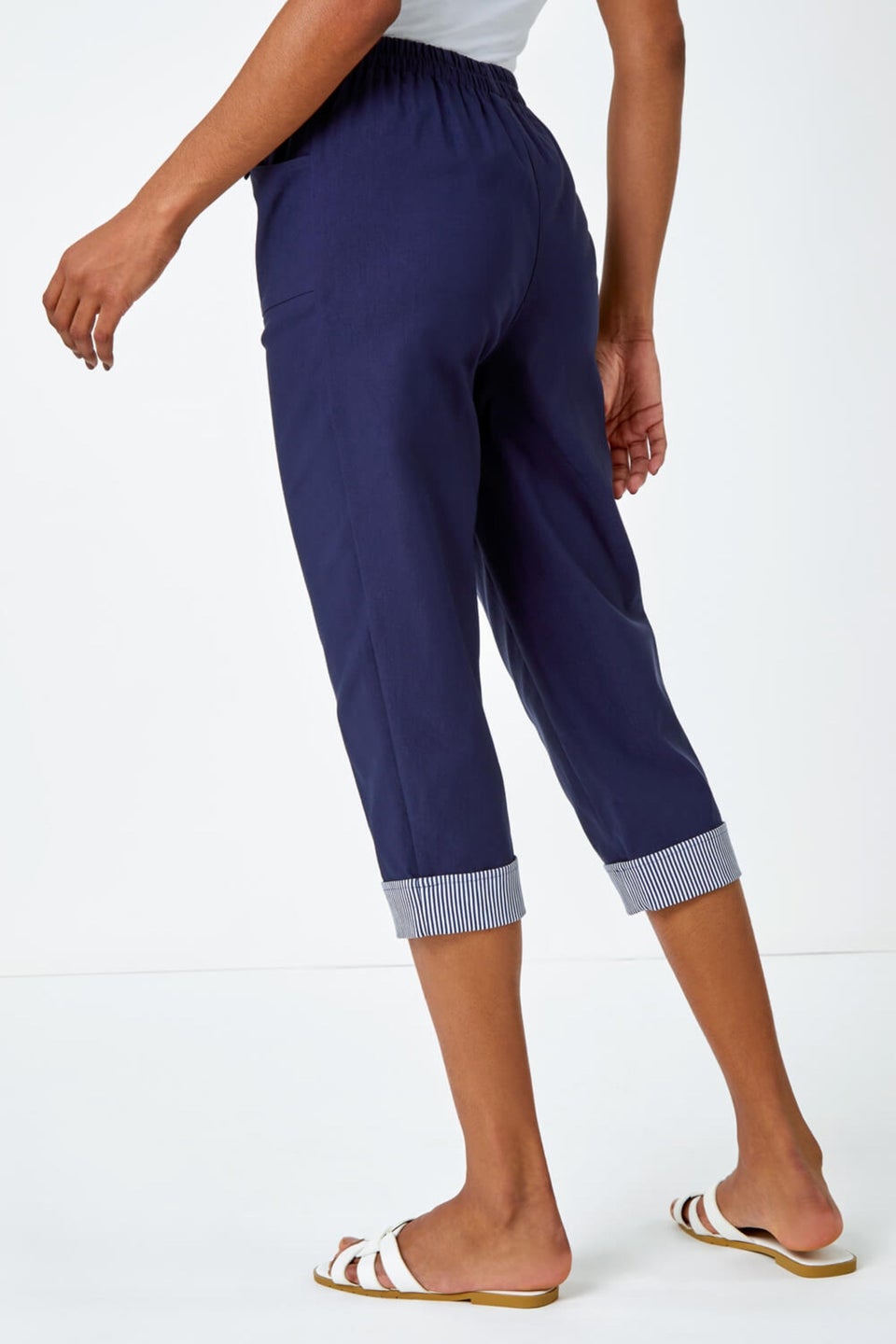 Roman Navy Contrast Detail Cropped Stretch Trouser