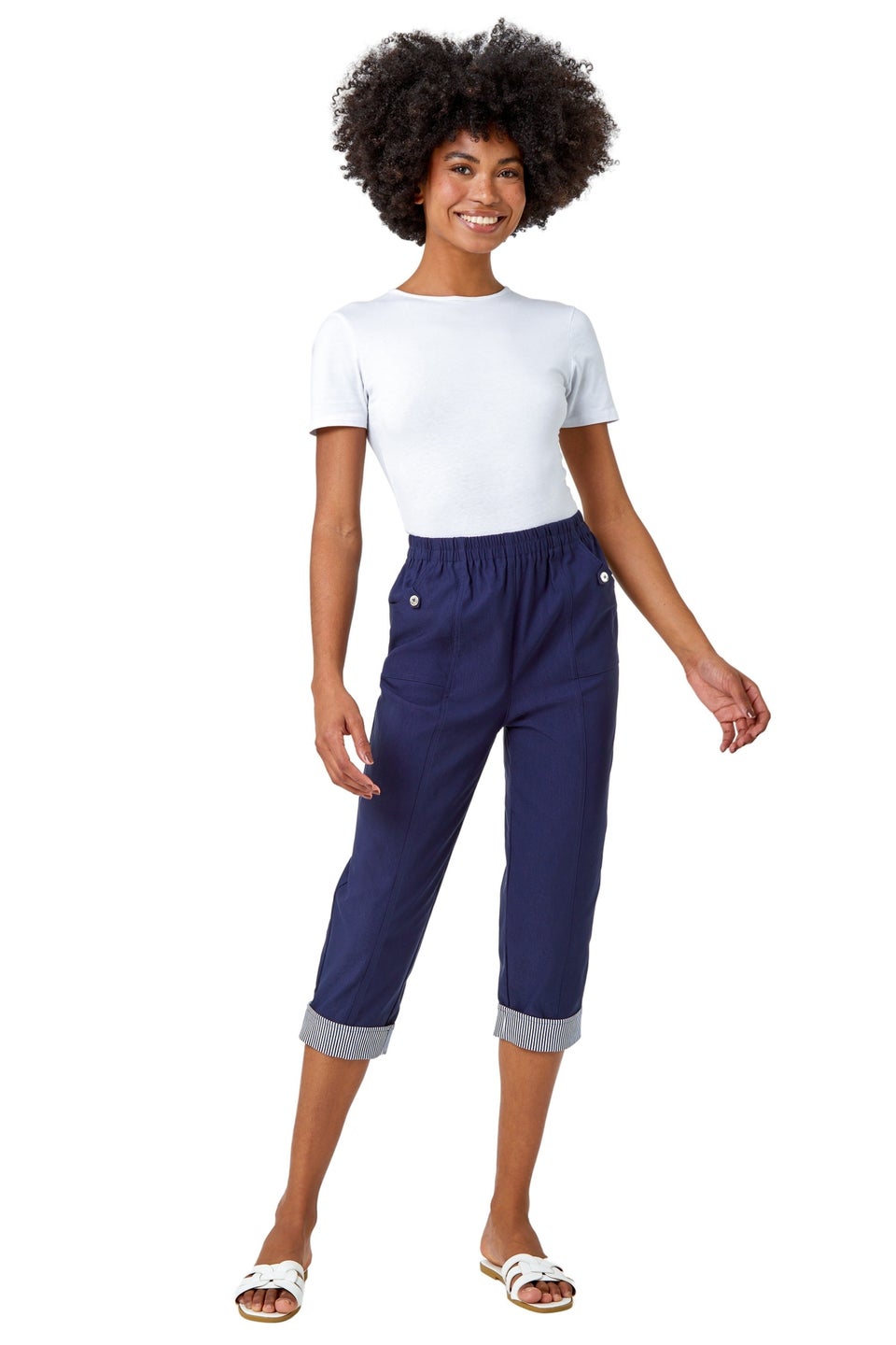Roman Navy Contrast Detail Cropped Stretch Trouser