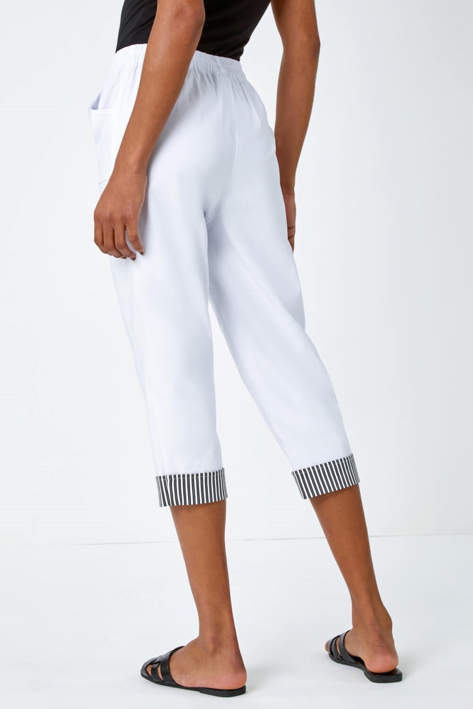 Roman White Contrast Detail Cropped Stretch Trouser