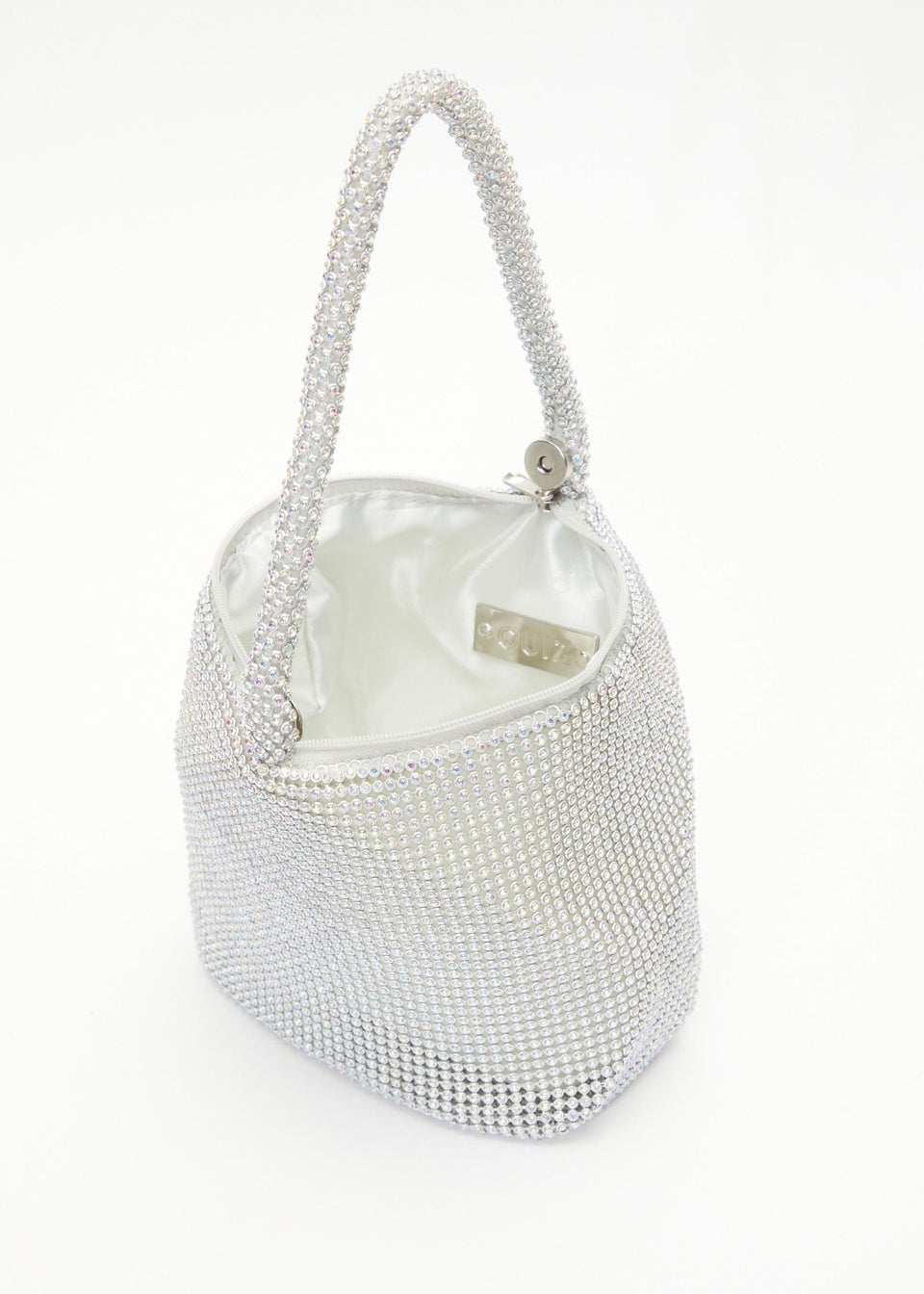 Quiz Silver Iridescent Diamante Pouch Bag