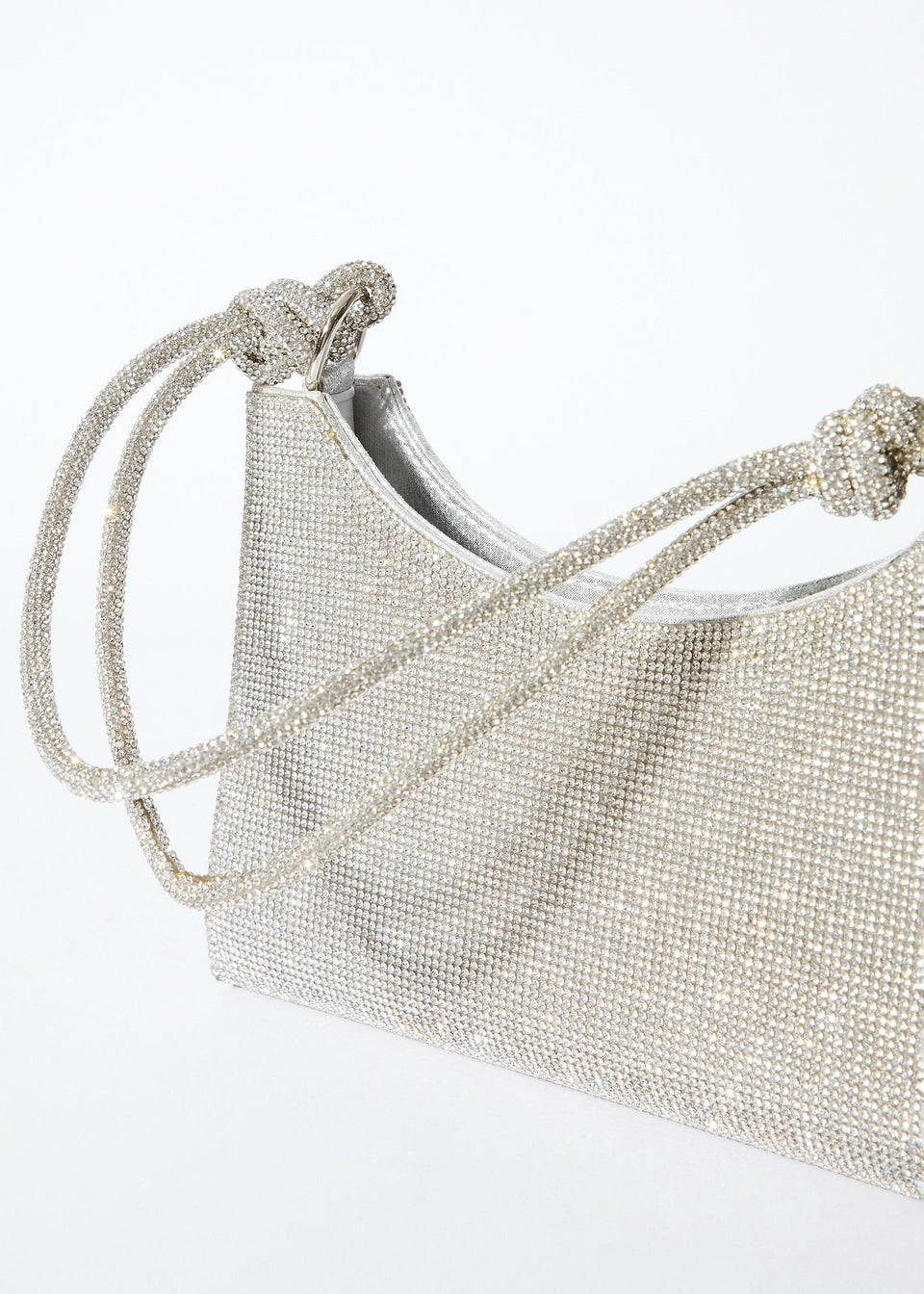 Quiz Silver Diamante Knot Shoulder Bag