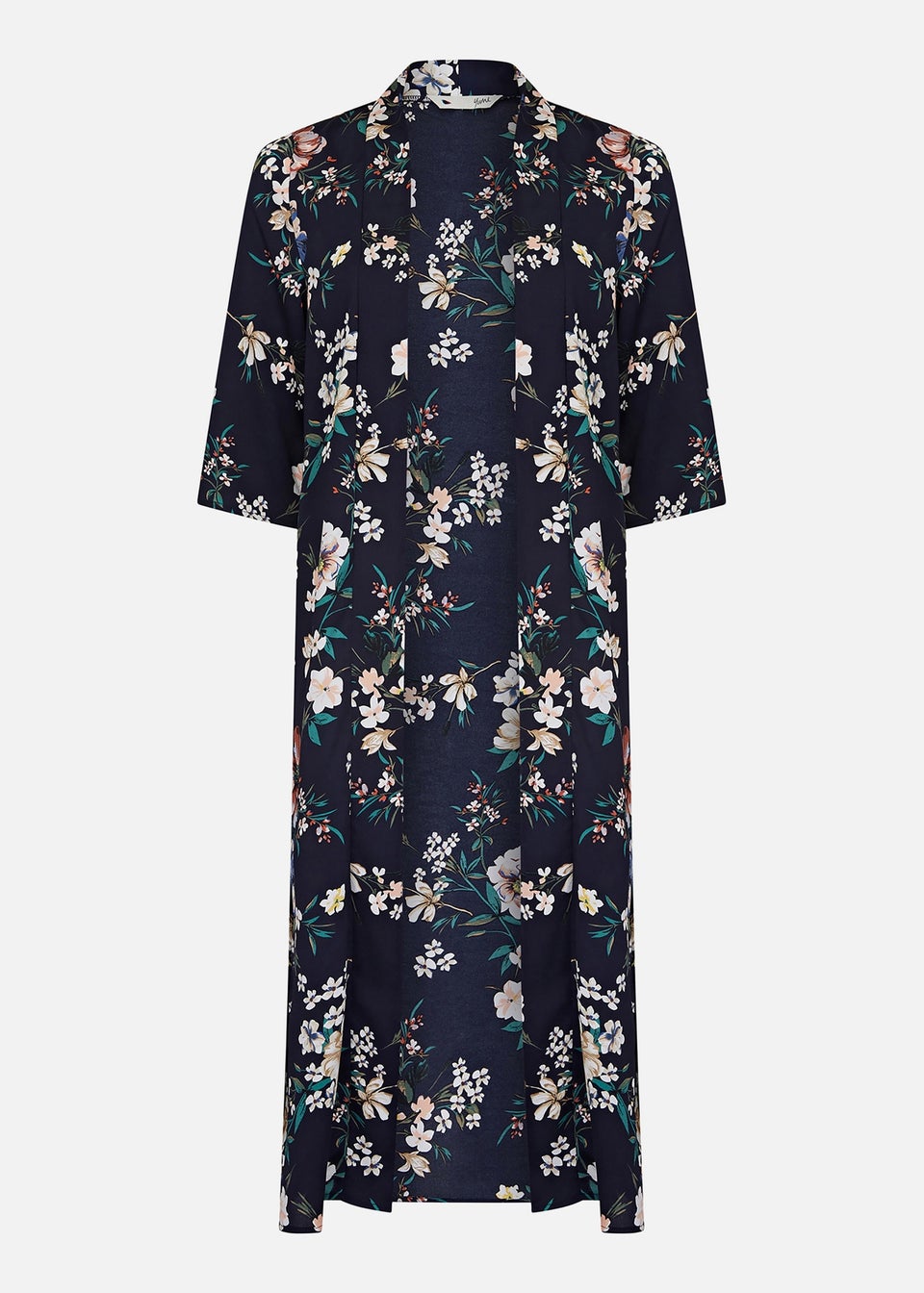 Yumi Navy Plus Size Floral Longline Kimono