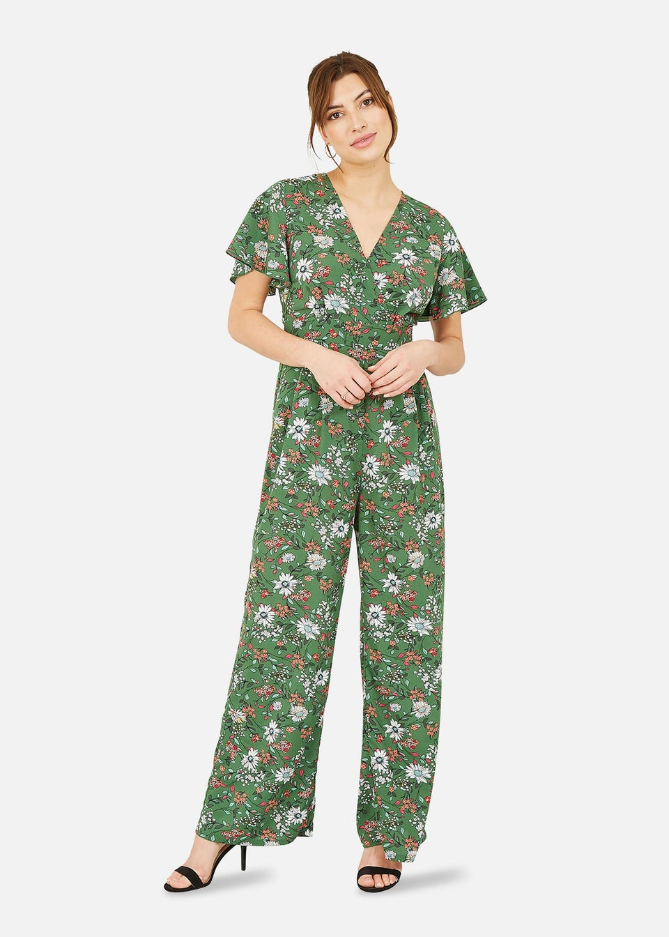 Yumi Green Daisy Jumpsuit With Angel Sleeves