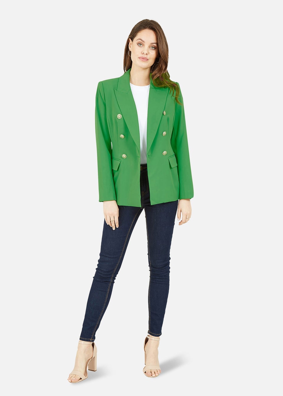 Yumi Green Blazer With Contrast Stripe Lining
