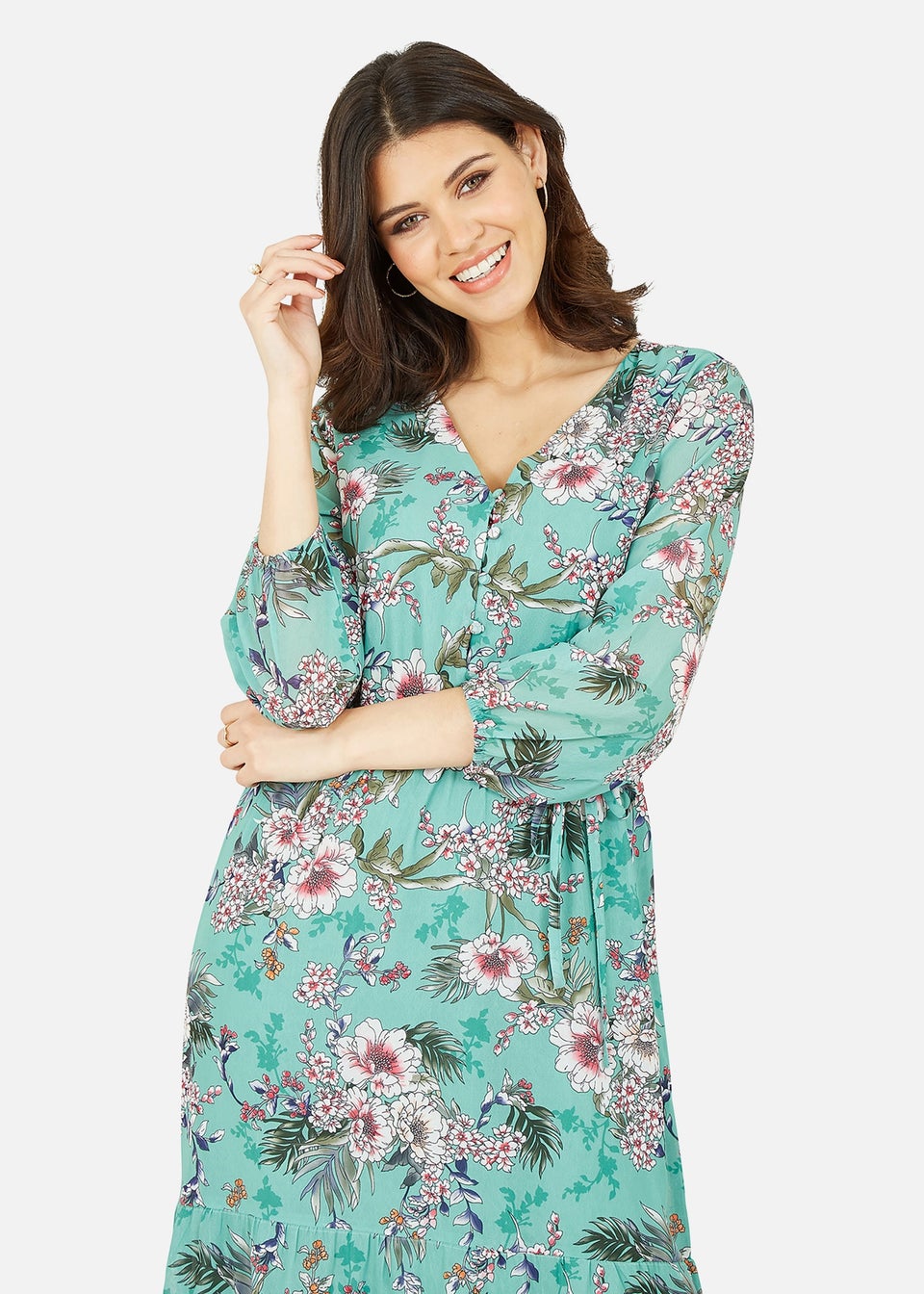 Yumi Sage Green Tropical Palm Print Maxi Dress Matalan