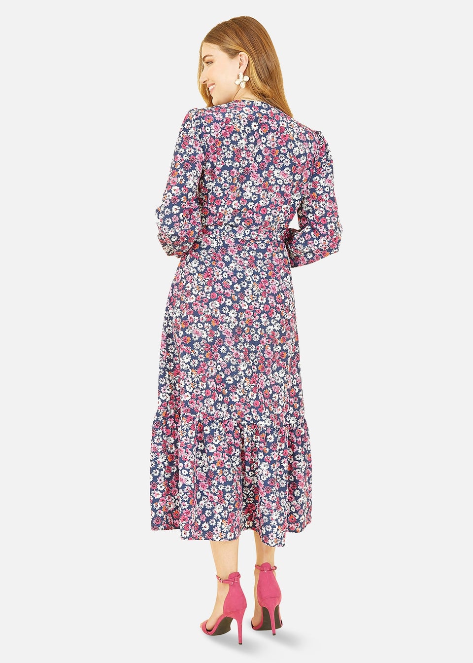 Yumi Pink Daisy Print Wrap Midi Dress