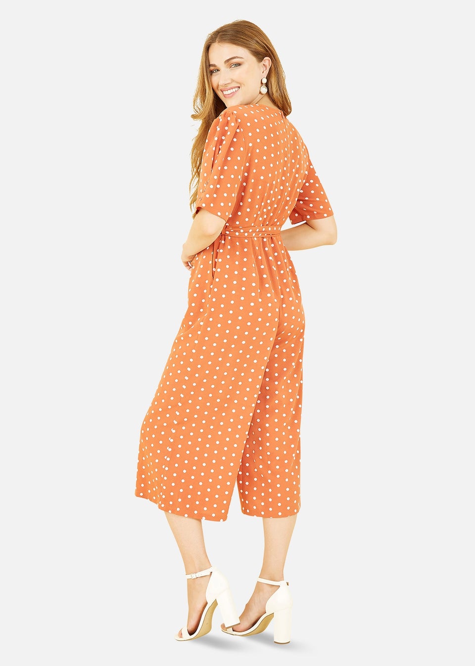 Yumi Orange Spot Print Retro Culotte Jumpsuit